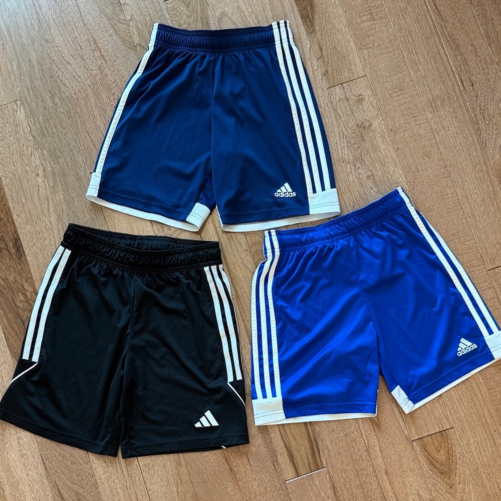 Boys Adidas shorts bundle M 11-12 years soccer blue black 3 pairs Aeroready